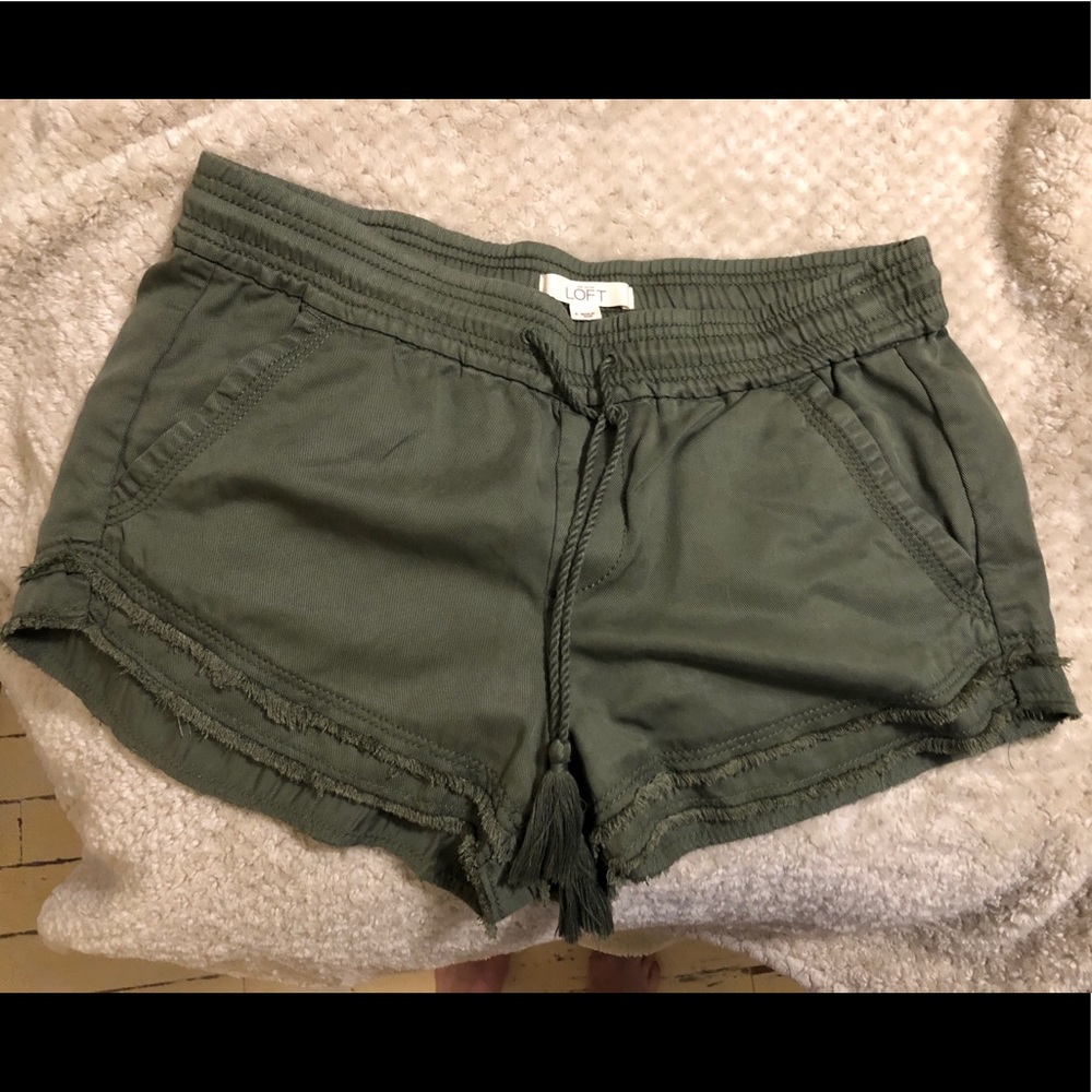 NWOT LOFT green frayed drawstring shorts